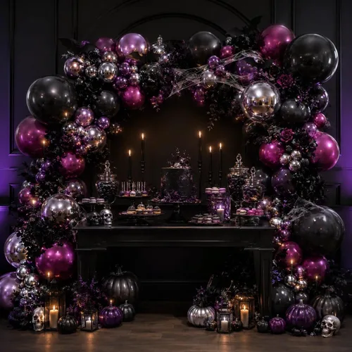 Vista 2 de Black Purple Balloon Arch Double Stuffed Purple Silver Foil Balloon Kit