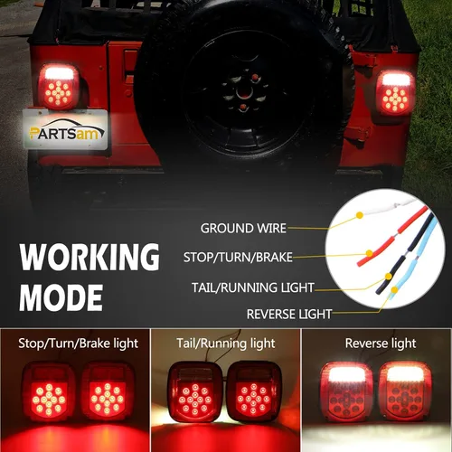 Vista 7 de Partsam 2 lámparas traseras cuadradas combinadas con lentes rojas, 2 luces direccionales delanteras, ámbar