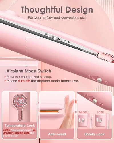 Vista 6 de ZAVAREA Alisador y rizador de pelo inalámbrico, alisador de pelo portátil para viajes, plancha plana inalámbrica de cerámica para mujeres, plancha