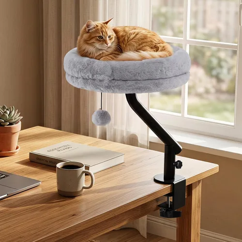 Vista 10 de PETSITE Cama de escritorio para gatos, cama giratoria de 360° para Blanco