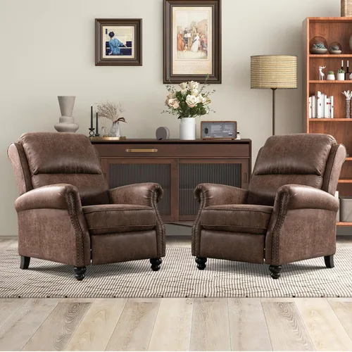 Vista 9 de CANMOV Sillón reclinable de piel sintética con decoración de remaches, sofá individual para sala de estar, color negro
