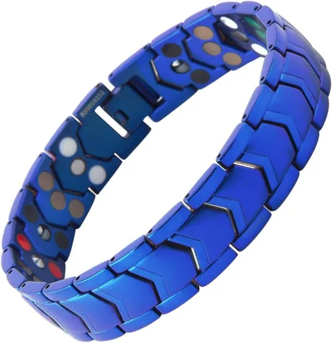 Vista 8 de KYOSI Pulsera magnética para hombres de tres filas de energía de acero inoxidable negro pulsera imán enlace joyería para hombre