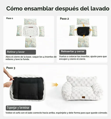 Vista 8 de Made4Pets Sofá cama para interiores de gatos y perros, sofá suave de piel sintética a cuadros, acogedor sofá esponjoso para mascotas con espuma