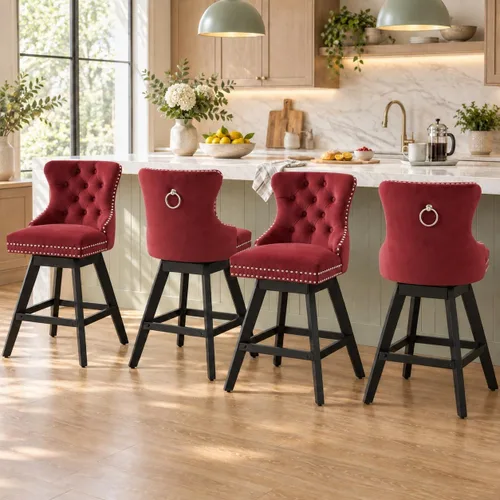 Vista 11 de Juego de 2 taburetes de bar giratorios modernos, taburetes de bar de 26.6 pulgadas de altura de mostrador beige con respaldo para isla de cocina