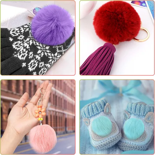 Vista 7 de SIQUK 50 pompones de piel sintética con lazo elástico, pompones de piel sintética de zorro para sombreros, zapatos, bufandas, guantes, bolsas