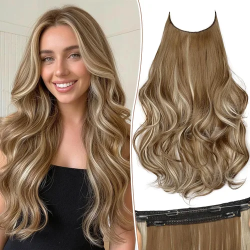 Vista 66 de KooKaStyle Extensiones de Cabello con Alambre Invisible, Largas, Lacias, en Capas, Sintéticas con Alambre Transparente, Tamaño Ajustable, 6 Clips