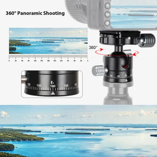 Vista 6 de Koolehaoda Cabeza de trípode, mini cámara de cabeza esférica, cabeza panorámica de 360 ° con tornillo de 1/4 de pulgada, placa de liberación rápida