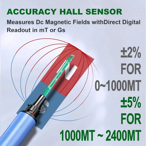 Vista 3 de TES12A Gauss Tesla Tester Digital Gauss Meter Surface Magnetic Field Meters Metal Probe Guassmeter with NS Function