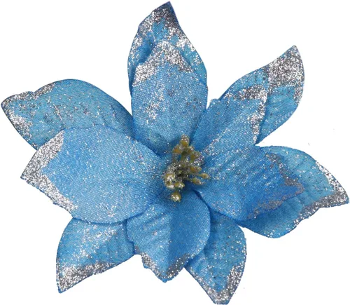 Vista 24 de YYCRAFT 12 flores artificiales de seda brillante con purpurina para decoración de árbol de Navidad (plata, 8 pulgadas)
