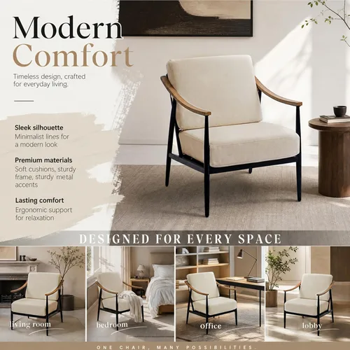 Vista 7 de RNKSFX - Silla con acentos modernos para sala de estar/dormitorio, silla de mediados de siglo con brazos, silla decorativa tapizada para oficina