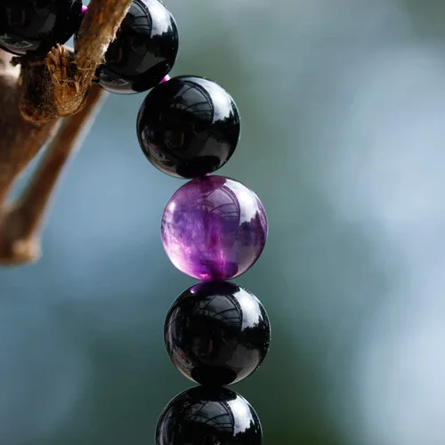 Vista 6 de Jewever Pulsera de obsidiana negra con ojo de tigre para hombre y mujer, cristal curativo elástico, cuentas de 0.472in, unisex, 7.0in