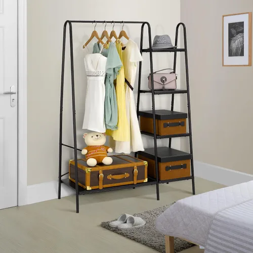 Vista 5 de Finnhomy Perchero Rústico para Ropa, Perchero para Colgar Ropa Heavy Duty Perchero para Prendas con 5 Estantes de Madera Organizador de Closet