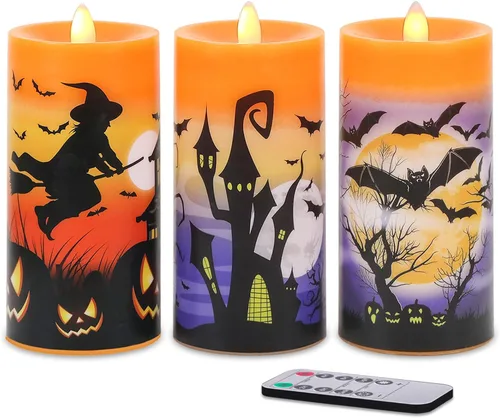 Vista 17 de Juego de 3 velas de calcomanía de Halloween de DRomance