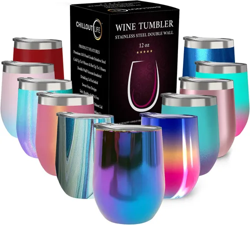 Vista 53 de CHILLOUT LIFE - Vaso de acero inoxidable de 12 onzas con tapa y caja de regalo, diseño de viaje con recubrimiento en polvo, aislamiento al vacío