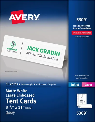Vista 9 de Avery Tarjetas de Mesa Imprimibles, 3.5" x 11" pulgadas, Blancas con Borde en Relieve, 50 Tarjetas de Lugar en Blanco para Impresoras Láser