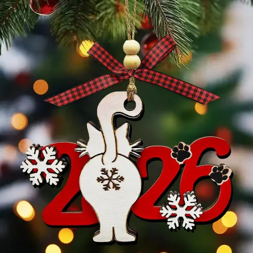 Vista 2 de Adornos de Navidad para gatos 2025, adorno divertido para árbol de Navidad, adornos únicos y lindos de madera para decoración - Regalos para amantes