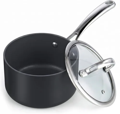 Vista 10 de Cooks Standard NC-00340 – Sartén con tapa de grado Premium, anodizado, sólido, antiadherente, 1 qt, Negro Olla de sopa pequeña de aluminio