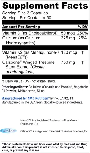 Vista 9 de 1MD OsteoMD para apoyo integral óseo con hidroxiapatita de calcio, vitamina D3 y K2 90 cápsulas