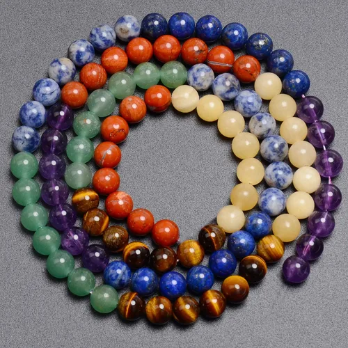 Vista 4 de LPBeads 100 Cuentas de 8mm Cuentas Redondas Naturales de Chakra, Cuentas Sueltas de Piedra Preciosa Redondas para Hacer Joyas con Cordón Elástico