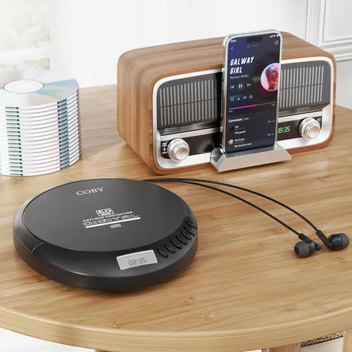 Vista 7 de Coby Reproductor de CD Bluetooth portátil con radio FM y auriculares, disco recargable anti-salto con reproducción de MP3, entrada AUX, súper bajo