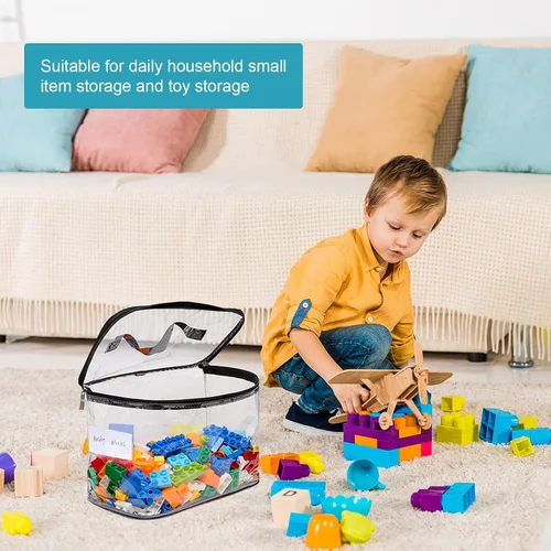 Vista 5 de Paquete de 4 bolsas de almacenamiento grandes transparentes para juguetes con etiqueta de nombre, funda organizadora de juguetes de PVC impermeable