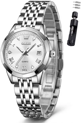 Vista 12 de Relojes de pulsera OLEVS para mujer, reloj pequeño de acero inoxidable para mujer, reloj de moda analógico de cuarzo para damas Classic Elegant Azul