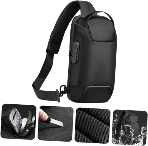 Vista 5 de VALICLUD Mochila de viaje impermeable bolsa de pecho bolsa inclinada tela Oxford bolsa de mensajero deportivo hombre hombres bolsas de hombro, Negro