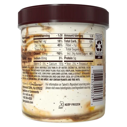 Vista 2 de Talenti Gelato para un delicioso postre congelado Caramelo Cookie Crunch hecho con ingredientes 1 pinta