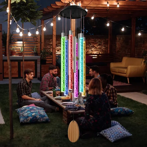 Vista 2 de Carillones de viento solares para exteriores, carillones de viento conmemorativos de 37 pulgadas, regalos para mamá y abuela, 6 tubos LED que