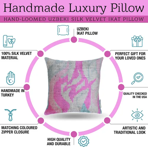 Vista 3 de Almohada decorativa hecha a mano con relleno de plumón, alta calidad, rosa y beige, funda de cojín de seda de terciopelo suave para sala de estar