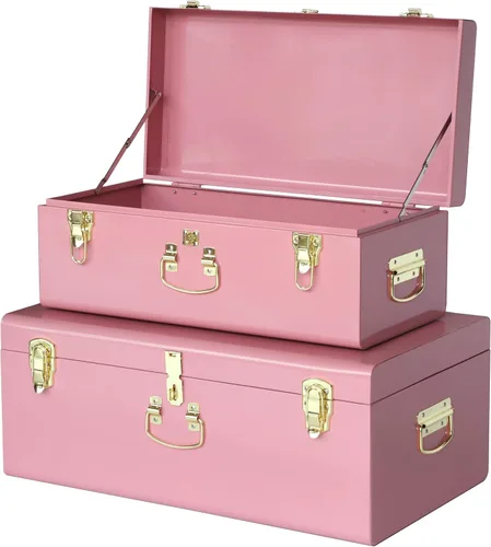 Vista 20 de Vixdonos Juego de 2 baúles decorativos de metal grande, organizador de dormitorio universitario con cerrojos y asa para decoración del hogar, 23.7 x