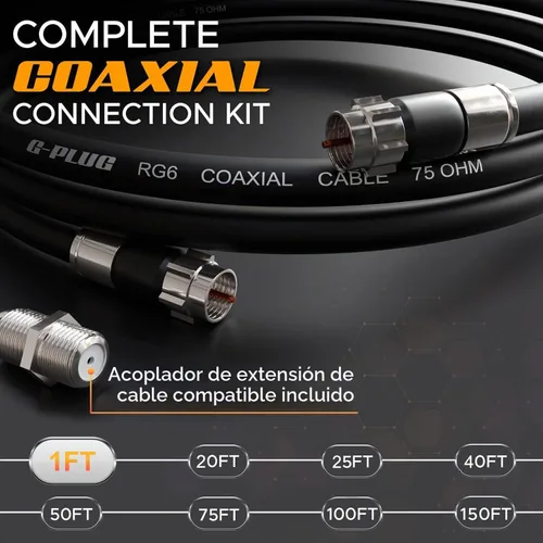 Vista 2 de G-PLUG - Juego de conectores de cable coaxial RG6 de 1 pie, para antena de internet, banda ancha, TV digital, cable Sky satelital, junta tórica