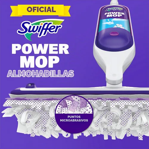 Vista 3 de Swiffer PowerMop - Recambios de almohadilla de trapeador multisuperficie para limpieza de pisos, 11 unidades, color blanco/morado