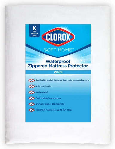 Vista 11 de Clorox Protector de colchón ajustable impermeable, vinilo impermeable, protección duradera contra derrames y manchas, cierre con cremallera