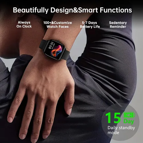 Vista 6 de Sunorshop Rastreador de actividad física para responder/hacer llamadas, reloj inteligente con presión arterial, oxígeno en sangre, monitor