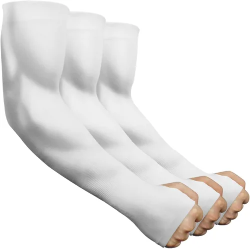 Vista 10 de beister Mangas de brazo para hombres y mujeres, protección solar UV UPF 50+ 3 pares negro+blanco+gris (sin moda)