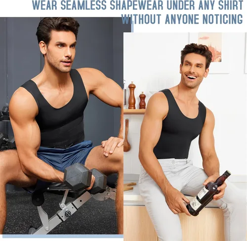 Vista 5 de TAILONG Camisas de compresión de ginecomastia para hombre, fajas moldeadoras para adelgazar el cuerpo, chaleco sin mangas, fajas para hombres