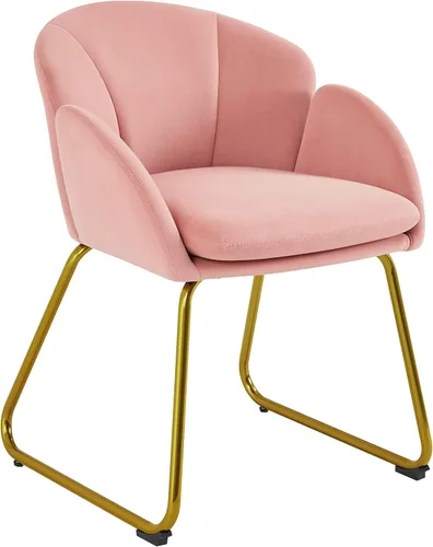 Vista 11 de Yaheetech - Silla de terciopelo moderna con forma de flor, silla de tocador para maquillaje con patas de metal dorado para sala de estar/habitación