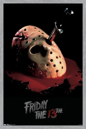 Vista 16 de Trends International Friday The 13th - Póster de pared de máscara sangrante, 14.725 x 22.375 pulgadas, versión enmarcada de madera de granero