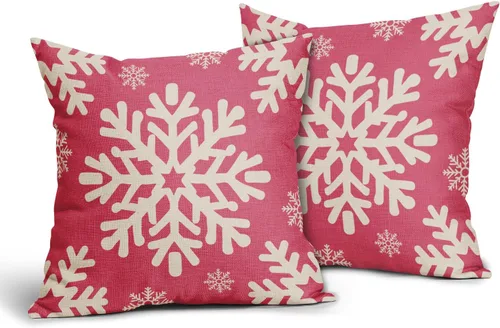 Vista 11 de Fundas de almohada decorativas de Navidad negras 40x40 cm con copos de nieve blancos de Navidad, juego de 2, temática rústica de invierno