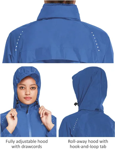 Vista 5 de BALEAF Chaqueta impermeable para mujer, rompevientos para correr, ciclismo, plegable, reflectante, ligera, con capucha