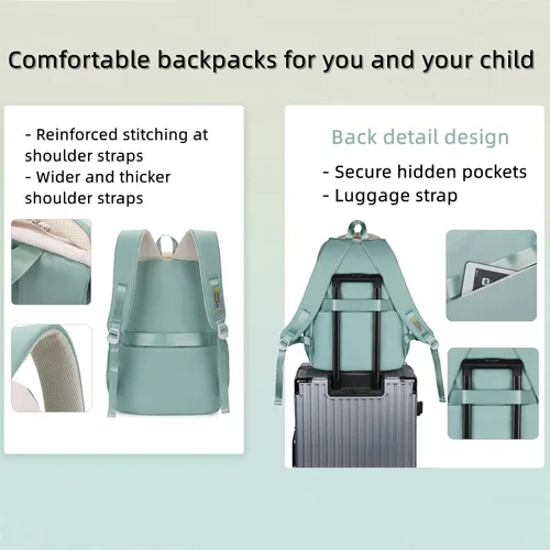 Vista 6 de Mildame Mochila estética para adolescentes, mochila clásica ligera para niños, bolsas casuales con bonito colgante, Morado claro y blanco