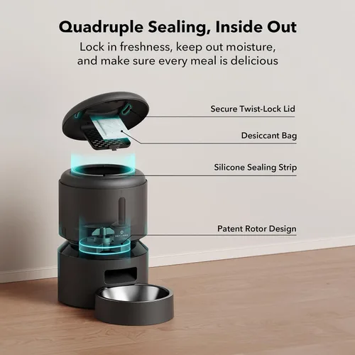 Vista 6 de PETLIBRO Comedero automático para gatos, comedero WiFi 5G para mascotas con preservación de frescura, comederos temporizados para gatos secos, hasta