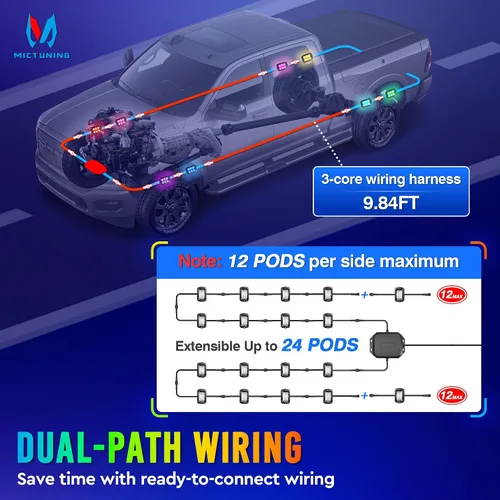 Vista 6 de MICTUNING C2+ RGB+IC Luces de Roca con Colores Cambiantes, Impermeables IP68, 2 piezas de Luces de Neón para Rocas (No Incluye Controlador)