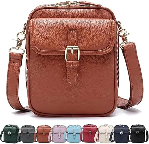 Vista 15 de Bolso cruzado de cuero para mujer, bolsa de mensajero antirrobo con gran capacidad, ranuras para tarjetas incorporadas, bolsa de hombro