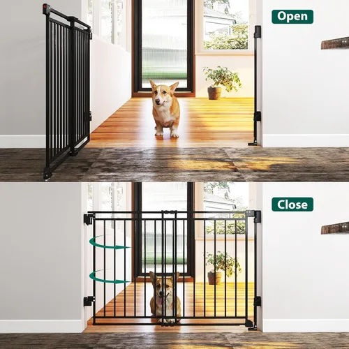 Vista 7 de Miumoon Puerta de bebé de 26.5-43 pulgadas sin barra inferior para escaleras, puerta de perro de cierre automático 2 en 1 para interiores con puerta