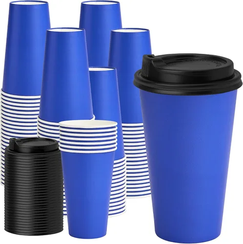 Vista 13 de YEEHAW - Paquete de 50 tazas de café de 12 onzas con tapas y fundas Mangas Kraft blancas