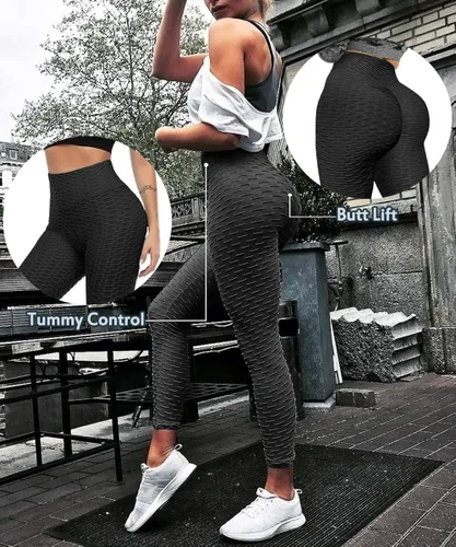 Vista 5 de Leggins para mujer con levantamiento de trasero anti celulitis de talle alto abombachado Entrenamiento Yoga Pantalones que realzan el trasero Mallas