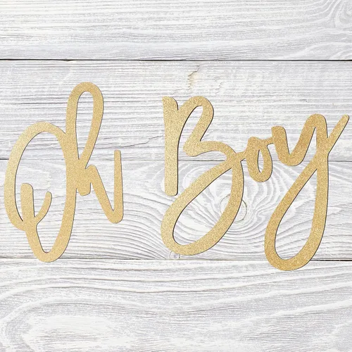 Vista 5 de OH BOY Letrero de madera dorado para baby shower y decoración de revelación de género, telón de fondo ligero para decoración de pared para fotos
