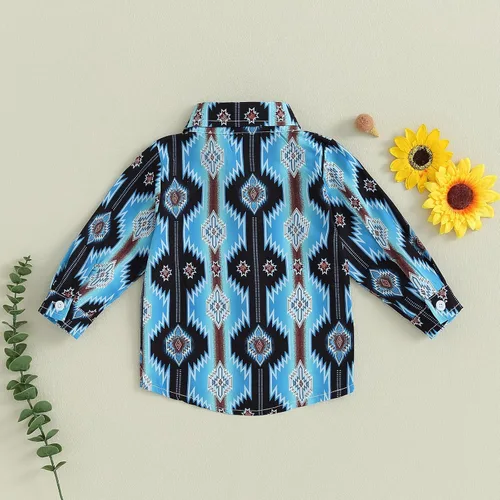 Vista 7 de Ropa occidental para bebé niño, camisas de manga larga con estampado de vaca, camisetas con solapa y botones para otoño e invierno, 6M-4T